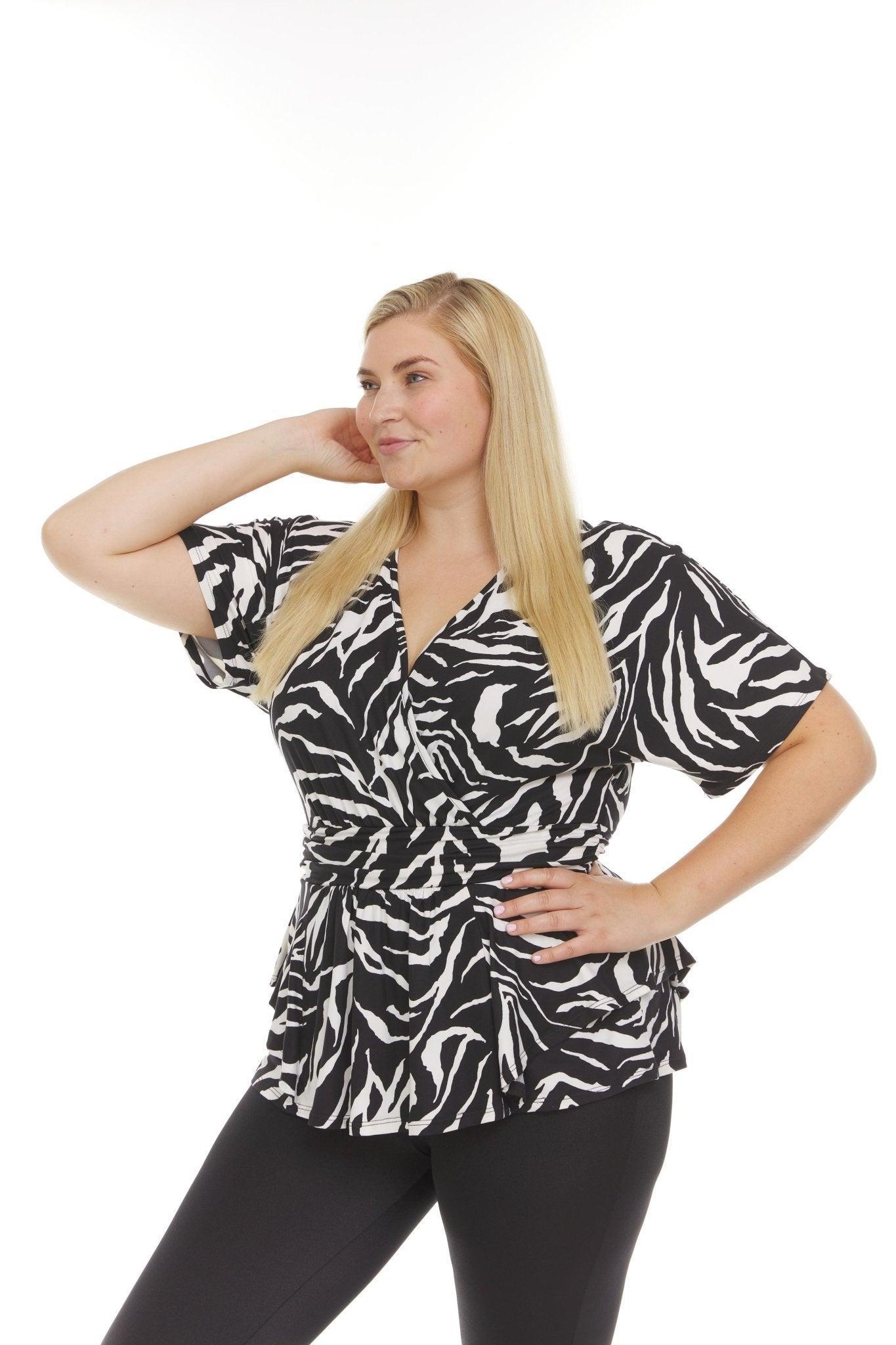 Allover Printed Surplice Front Short Sleeve V-Neck Top - Plus Product Image