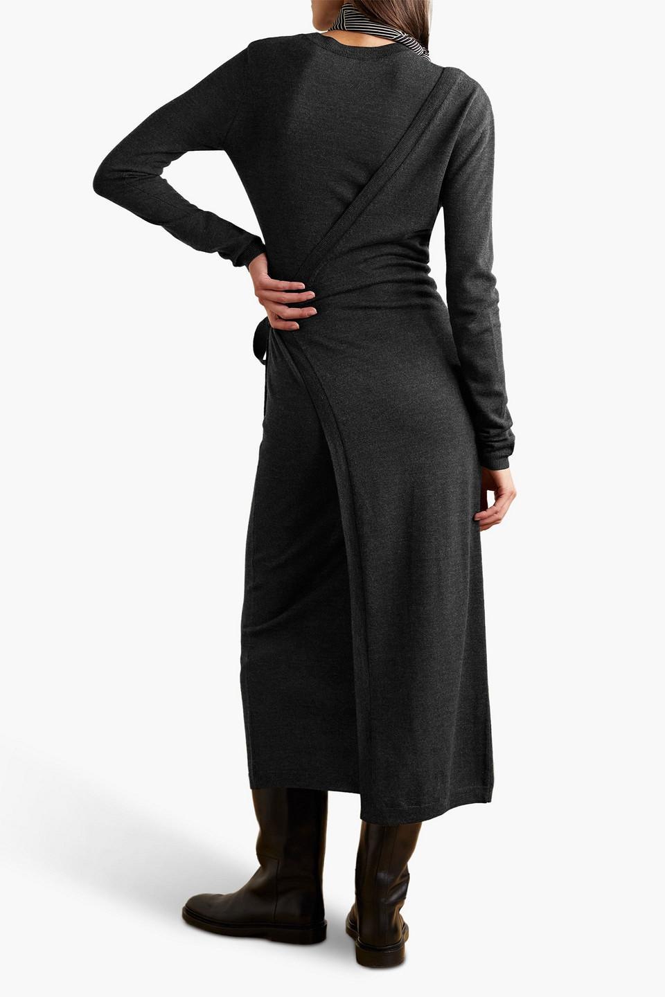 TOTÊME Gray Wrap Midi Dress In 350 Grey Melange Product Image