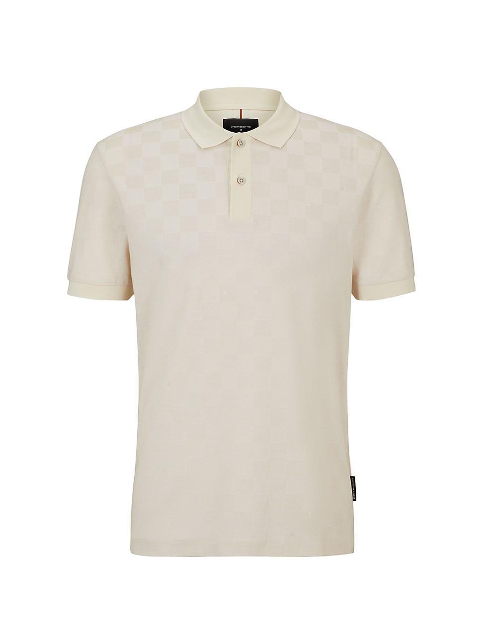 Mens Porsche x BOSS Mercerized-Cotton Polo Shirt with Check Structure Product Image