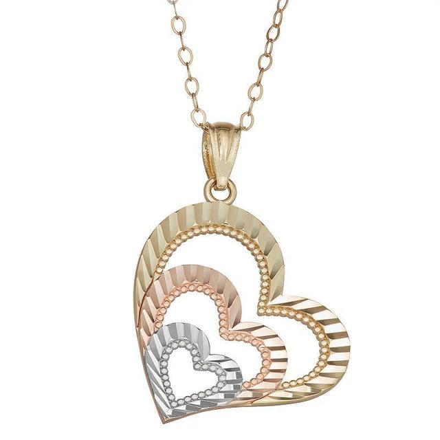 Tri Tone 10K Gold Multi Heart Pendant, Womens Product Image