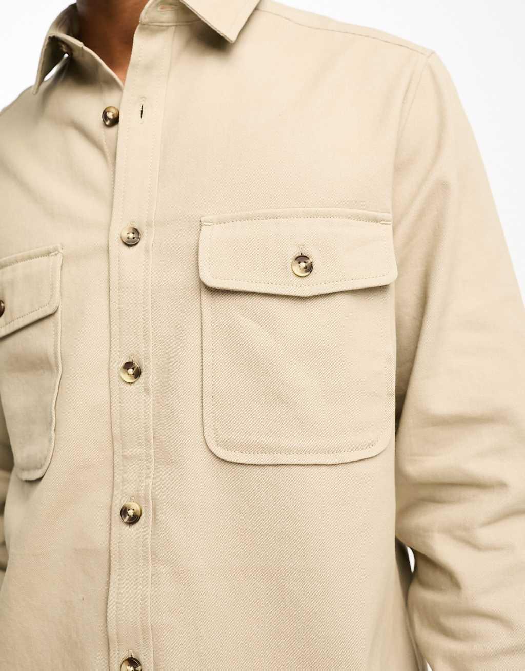 ASOS DESIGN cotton overshirt in stone  Product Image