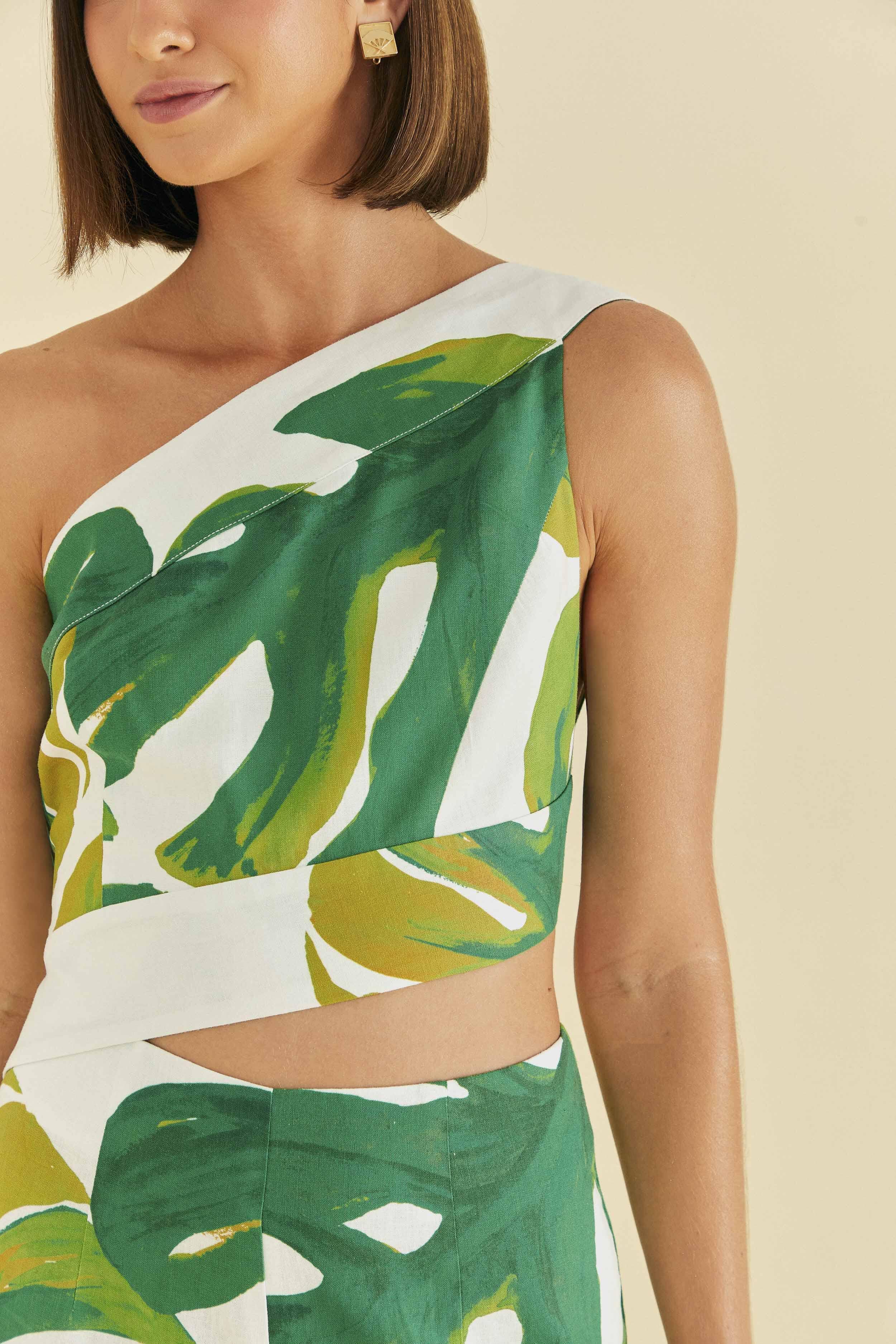 White Monstera One Shoulder Jumpsuit Product Image