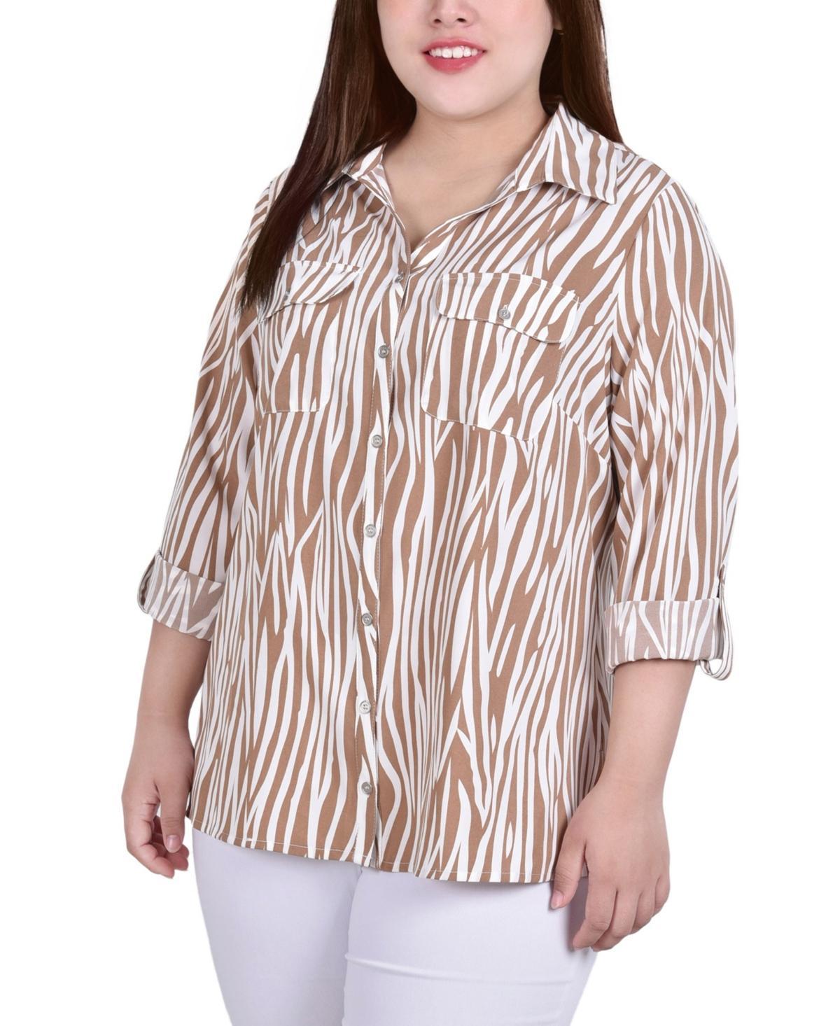 Ny Collection Plus Size 3/4 Sleeve Roll Tab Notch Collar Blouse Product Image