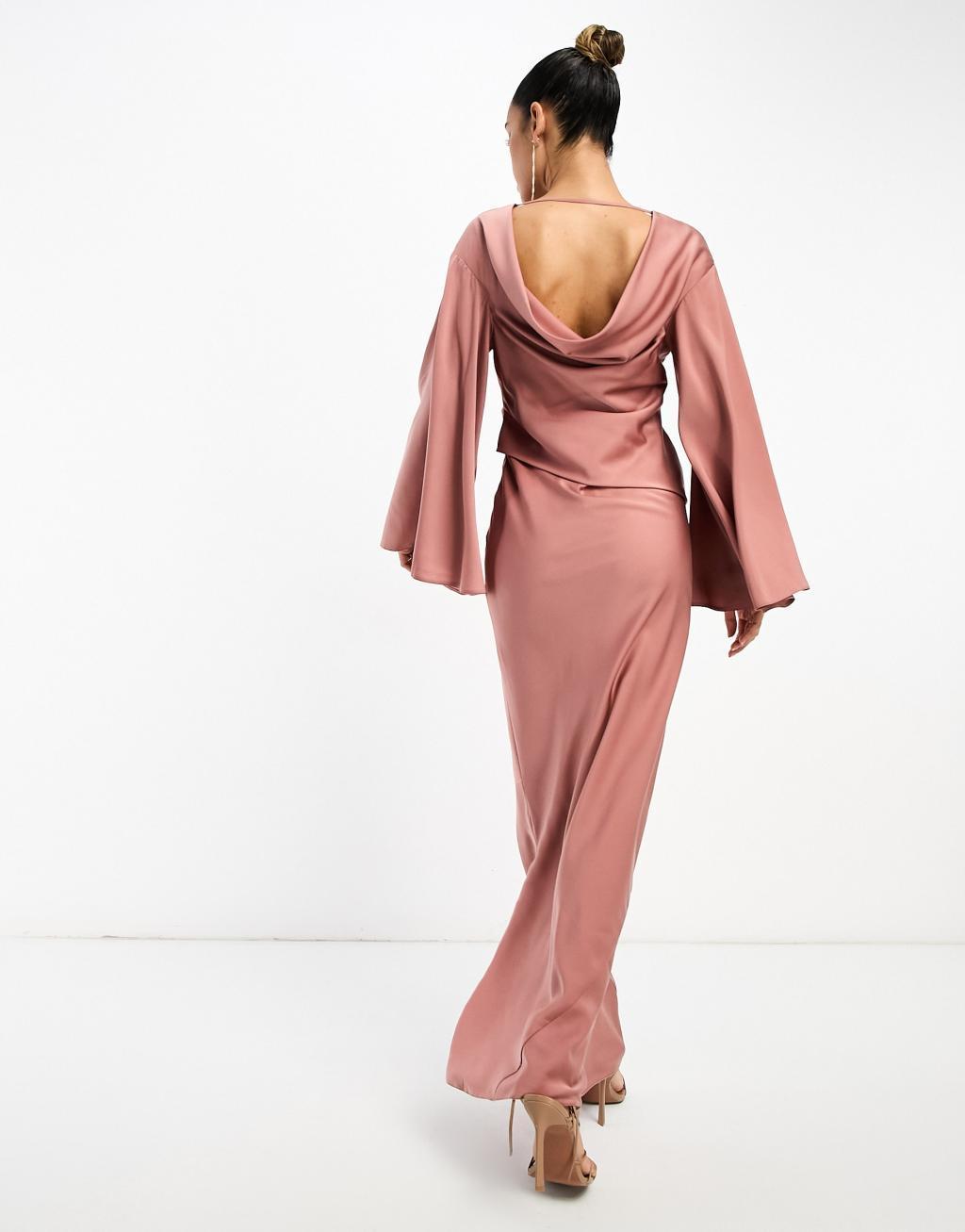 ASOS DESIGN satin batwing maxi dress with drape bodice detail Product Image