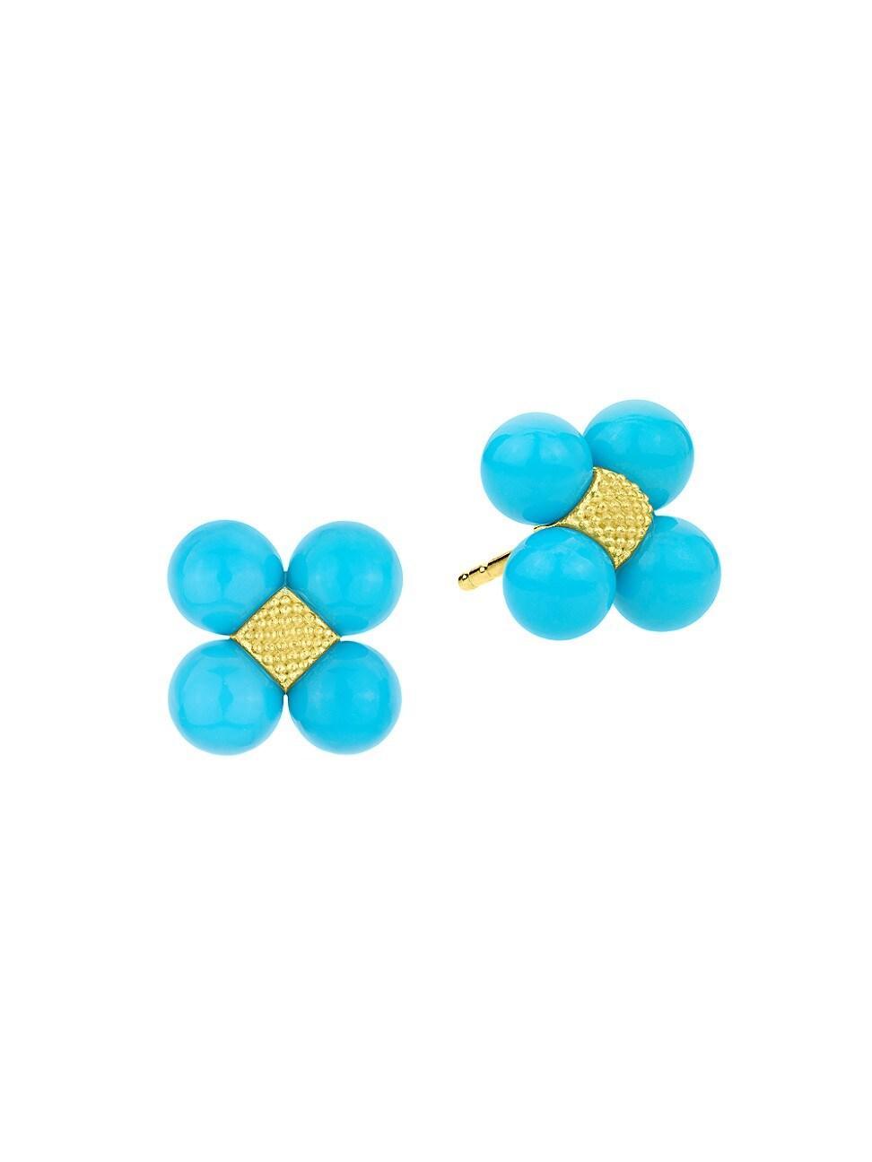 Womens Posy 18K Yellow Gold & Turquoise Stud Earrings Product Image