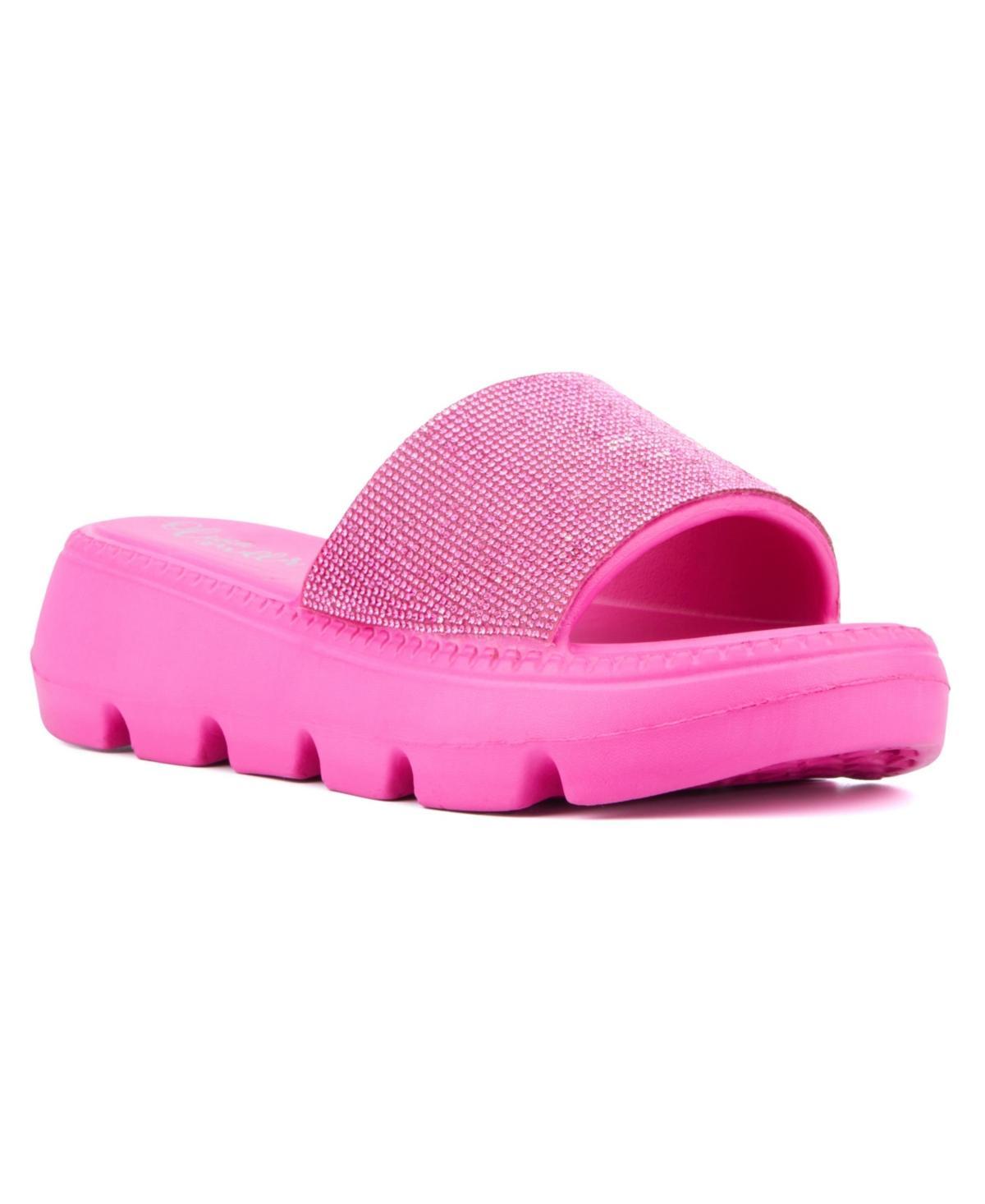 Olivia Miller Womens Glitter Gaze Slide Sandals Pink Product Image