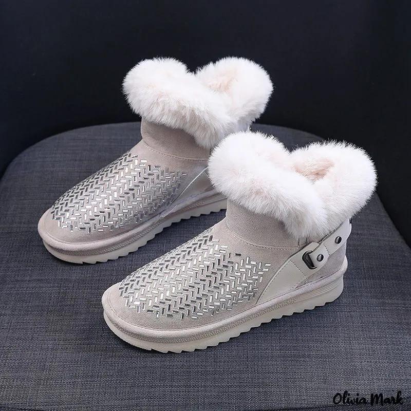 Olivia Mark – Snow Boots Low-Top Fur and Fleece Lined Short Boots with Thicker Cotton Shoes Product Image