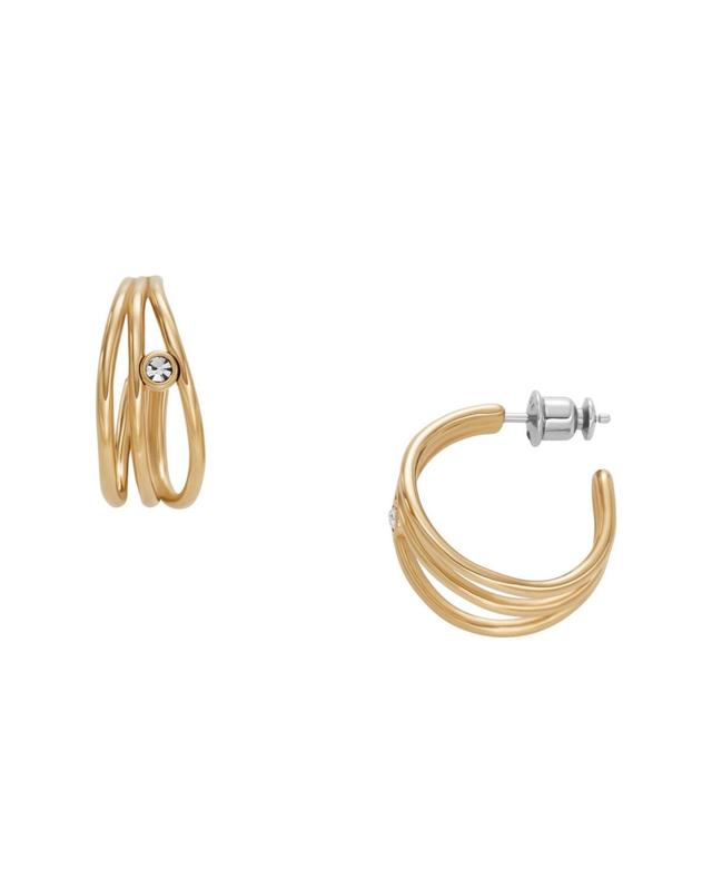 Skagen Womens Glitz Wave Gold-Tone Stainless Steel Hoop Earrings Product Image