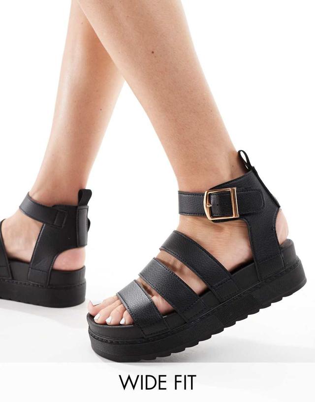 Truffle Collection wide fit wide strap sandals in black Product Image