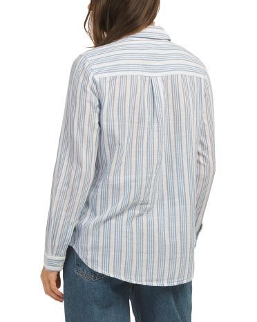 Stripes Buttoned Shirt Tail Shirt for Women | Cotton Product Image