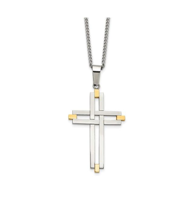 Chisel Polished Yellow Ip-plated Cross Pendant Curb Chain Necklace Product Image