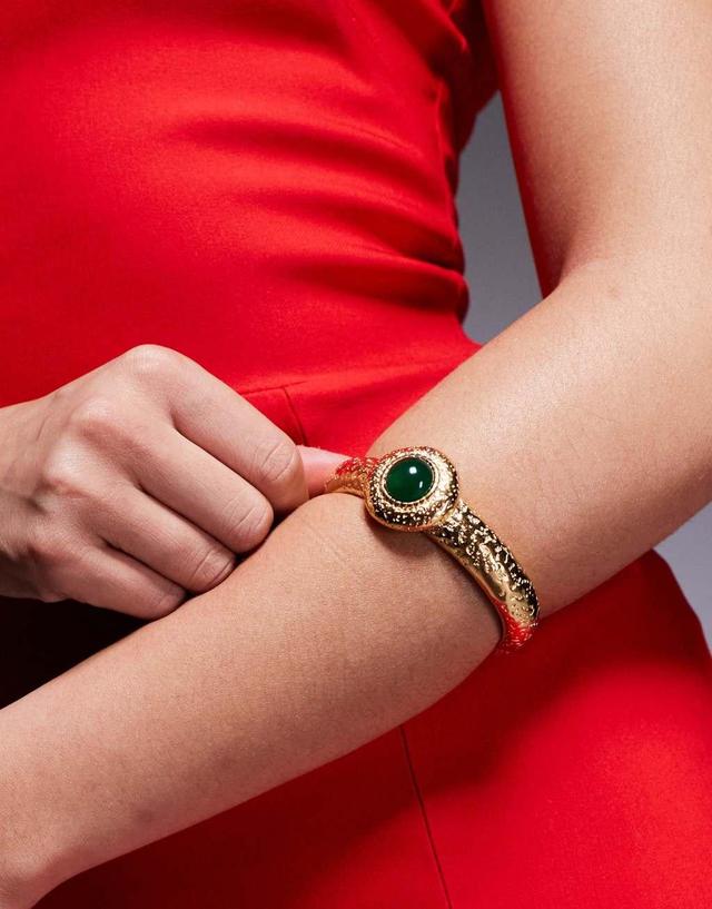 8 Other Reasons cuff bracelet with green stone in 18k gold plated Product Image