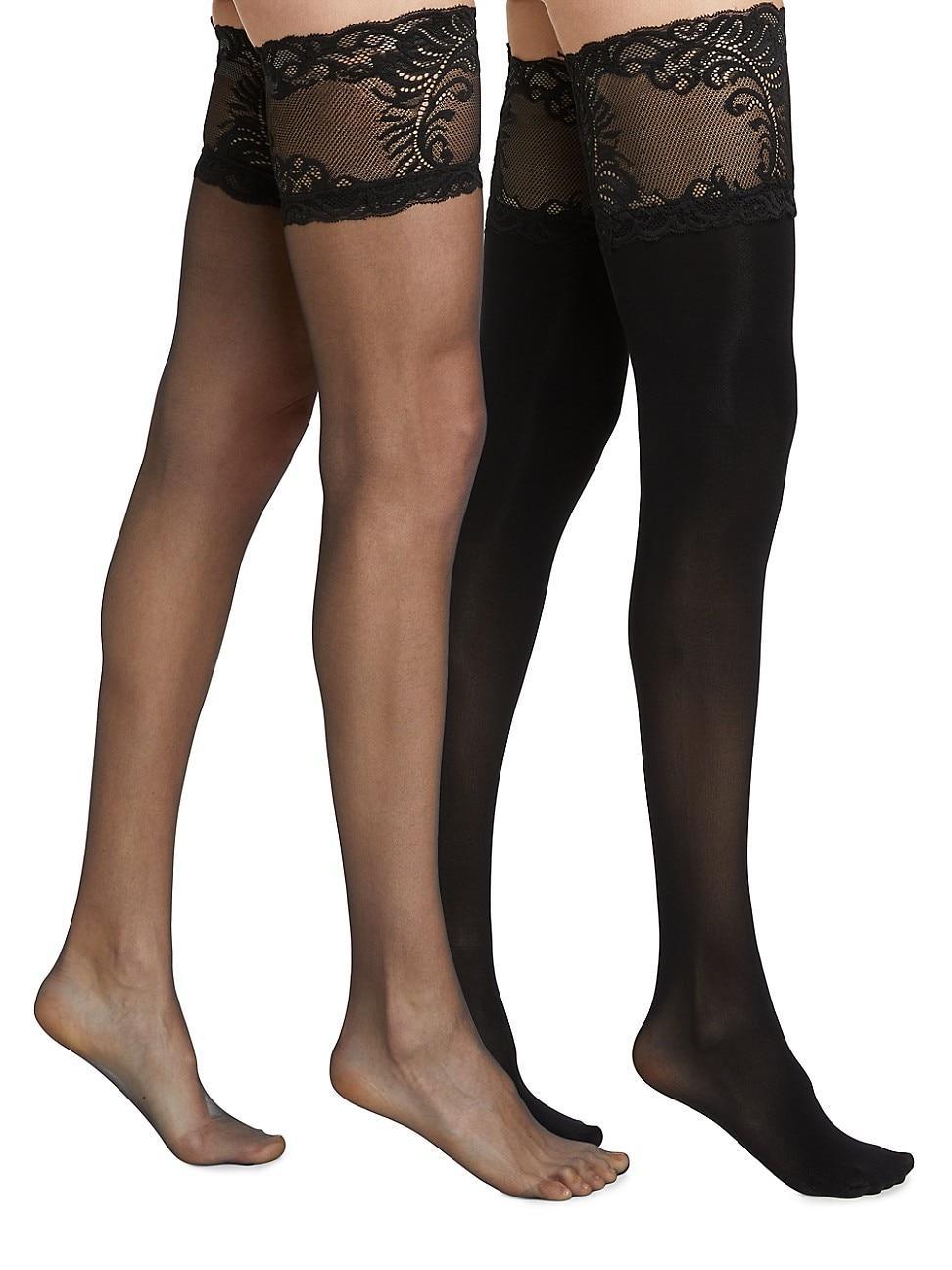 Womens Feathers Opaque & Silky Sheer 2-Piece Lace Top Thigh High Set Product Image