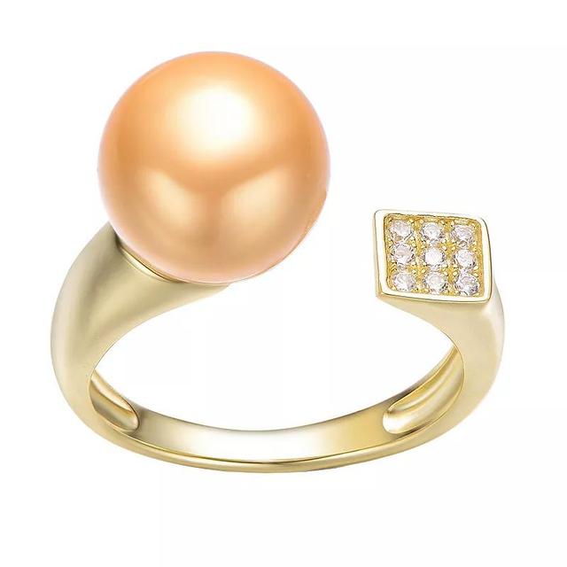 14k Gold Over Silver Gold Simulated Pearl & Cubic Zirconia Open Ring, Womens Gold Tone Product Image