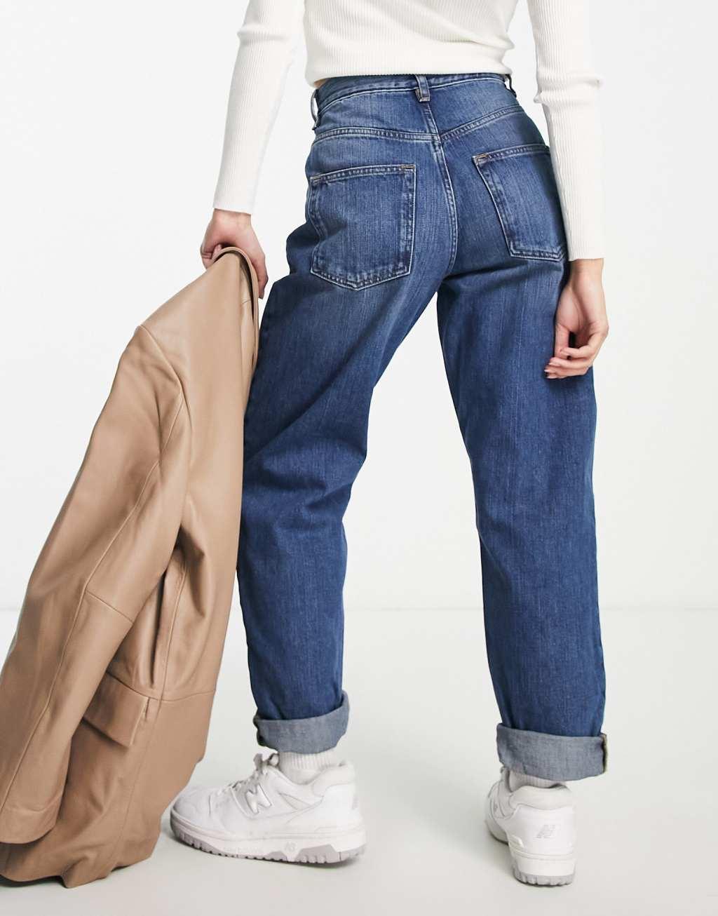 ASOS DESIGN Petite slouchy mom jeans in mid blue  Product Image