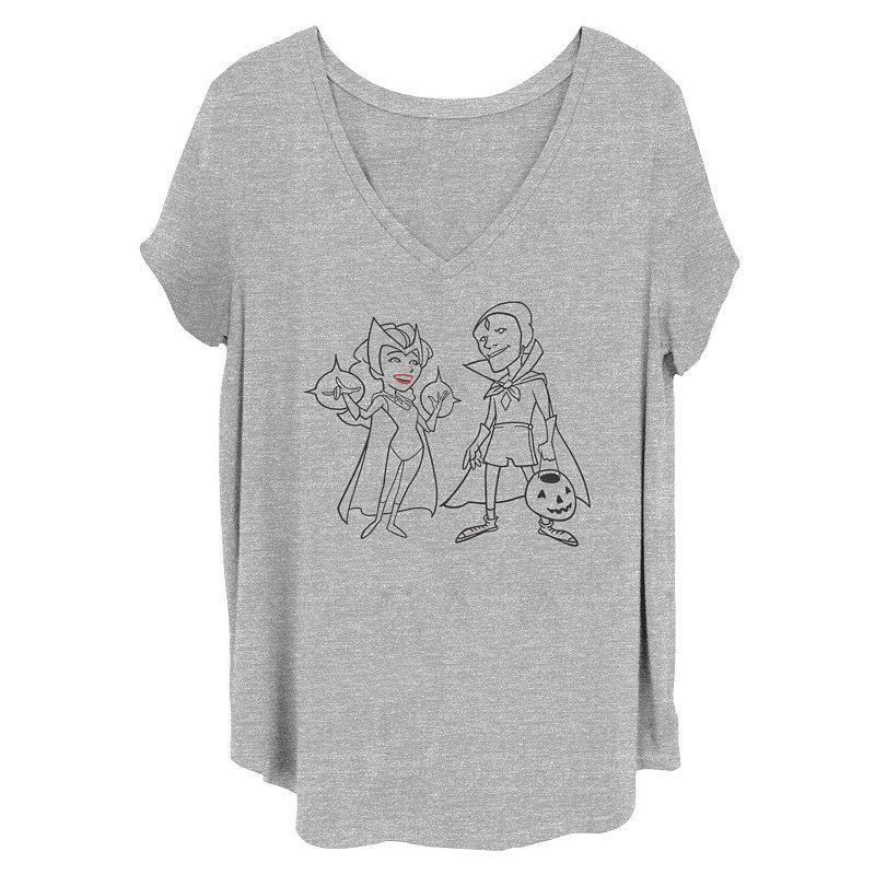 Juniors Plus Size Marvel WandaVision Halloween Scarlet Witch & Vision Line Art Tee, Girls Grey Grey Product Image