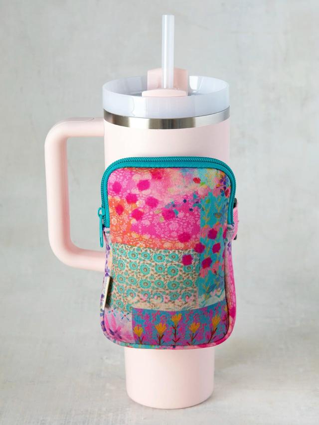 Water Bottle Zipper Pouch - Pink Watercolor Patchwork Product Image