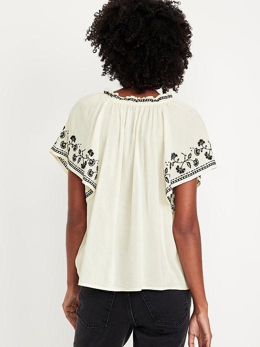 Embroidered Split-Neck Top Product Image