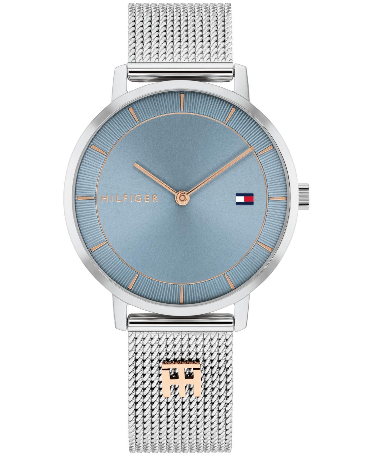 Tommy Hilfiger Womens Quartz Silver-Tone Stainless Steel and Carnation Gold Steel Mesh Bracelet Watch 35mm - Silver Product Image