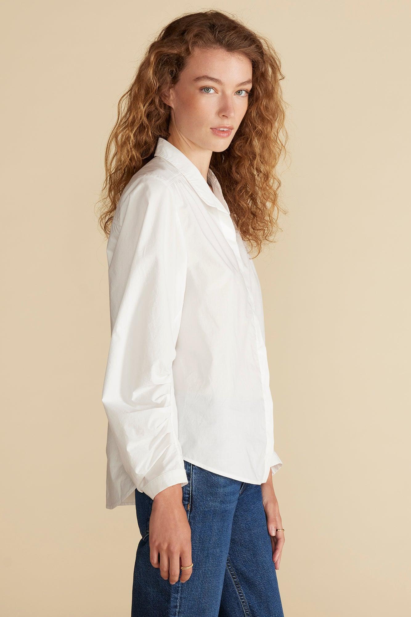 Averi Pleated Poplin Blouse - White Product Image