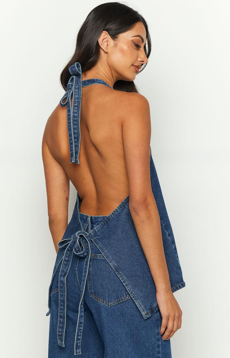 Lioness Hills Halter Dark Denim Vest Product Image