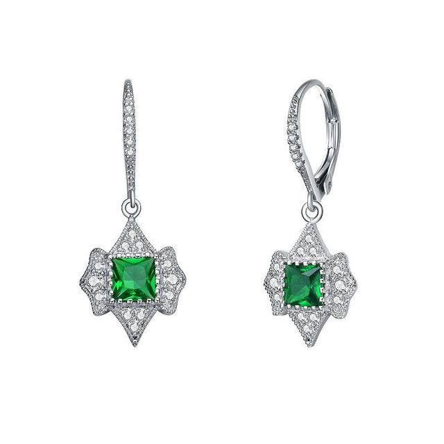 Sterling Silver Green & White Cubic Zirconia Leverback Earrings, Womens Product Image