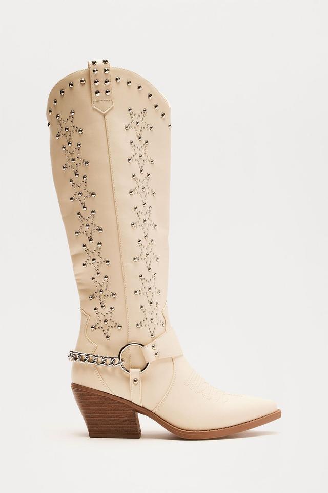 Berkeley Studded Cowboy Boots - Cream Product Image