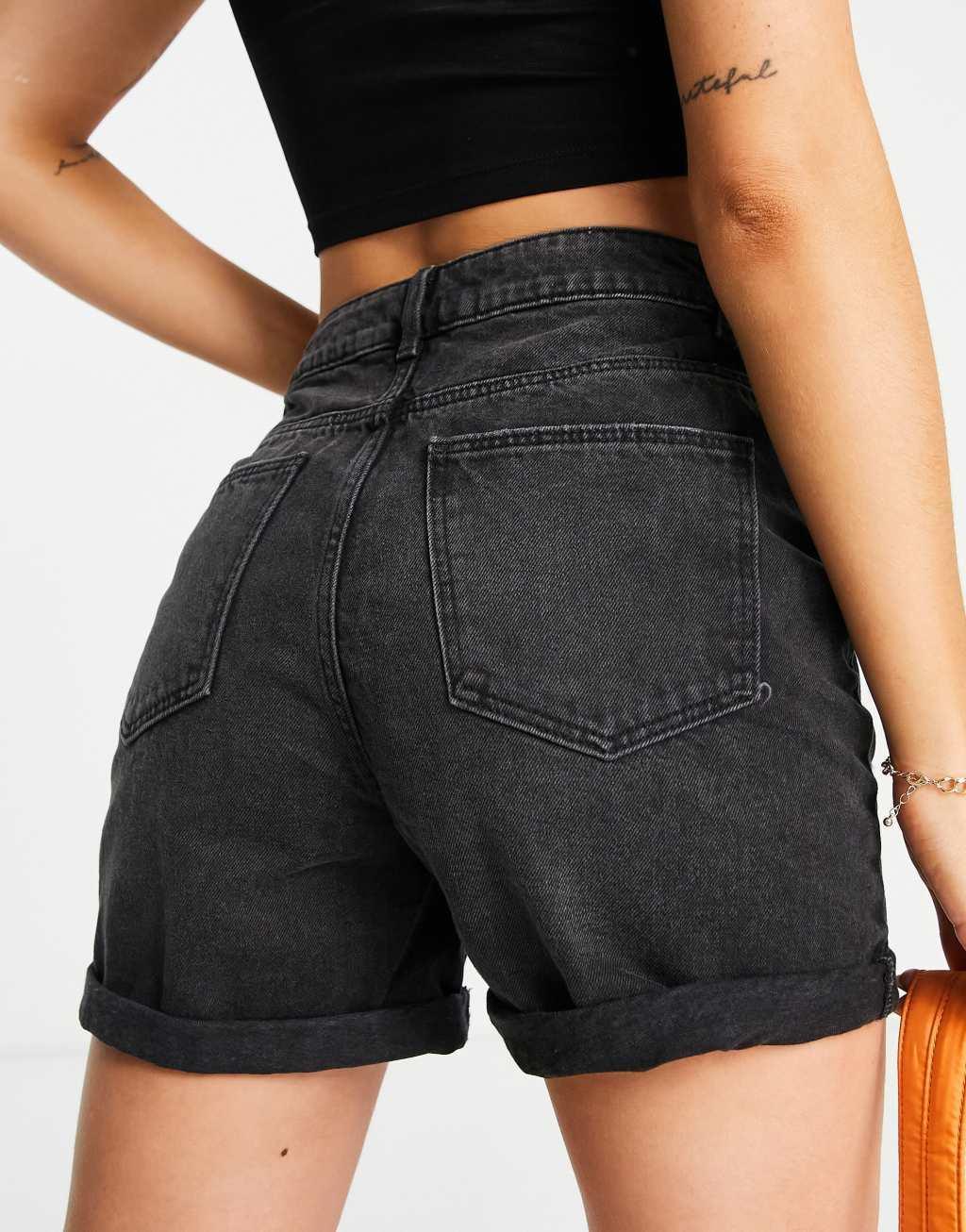 Noisy May denim mom shorts in black Product Image