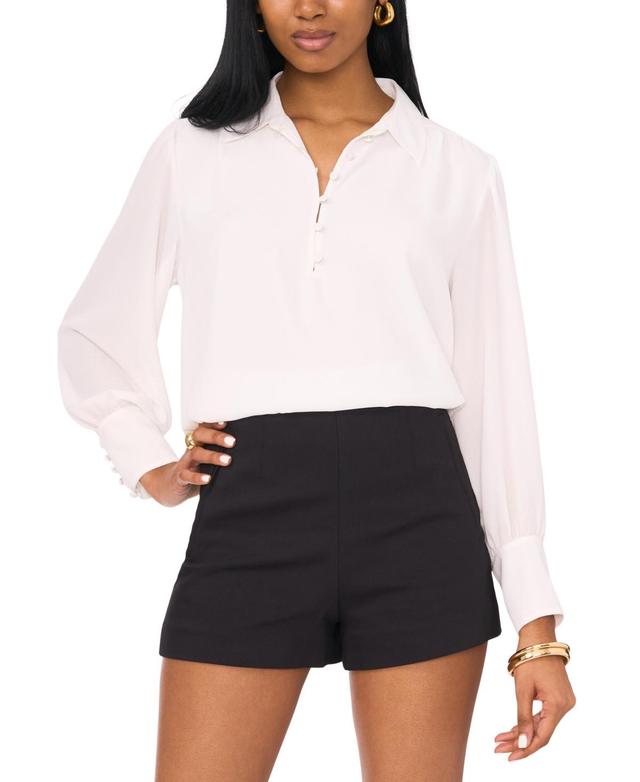 1.state Womens Shirred Long-Sleeve Button-Cuff Blouse Product Image