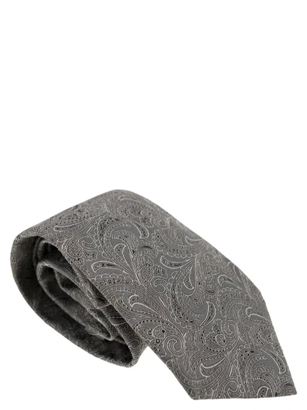 Silk Paisley Tie In Grey Product Image