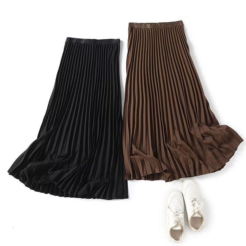 Plain Accordion Pleated Midi A-Line Skirt Product Image