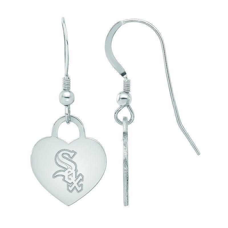 LogoArt Sterling Silver Chicago White Sox Heart Dangle Earrings, Womens Product Image