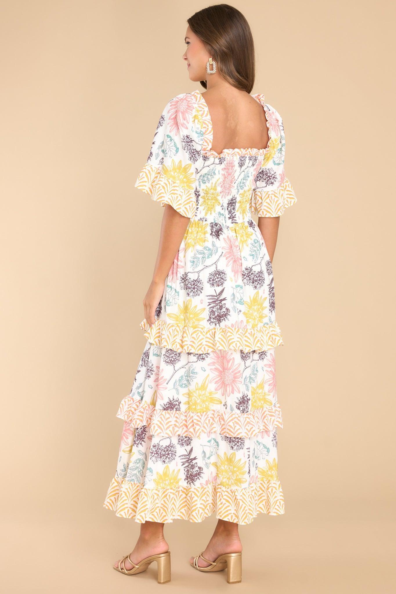 Aura Stay Awhile Ivory Floral Print Maxi Dress Product Image