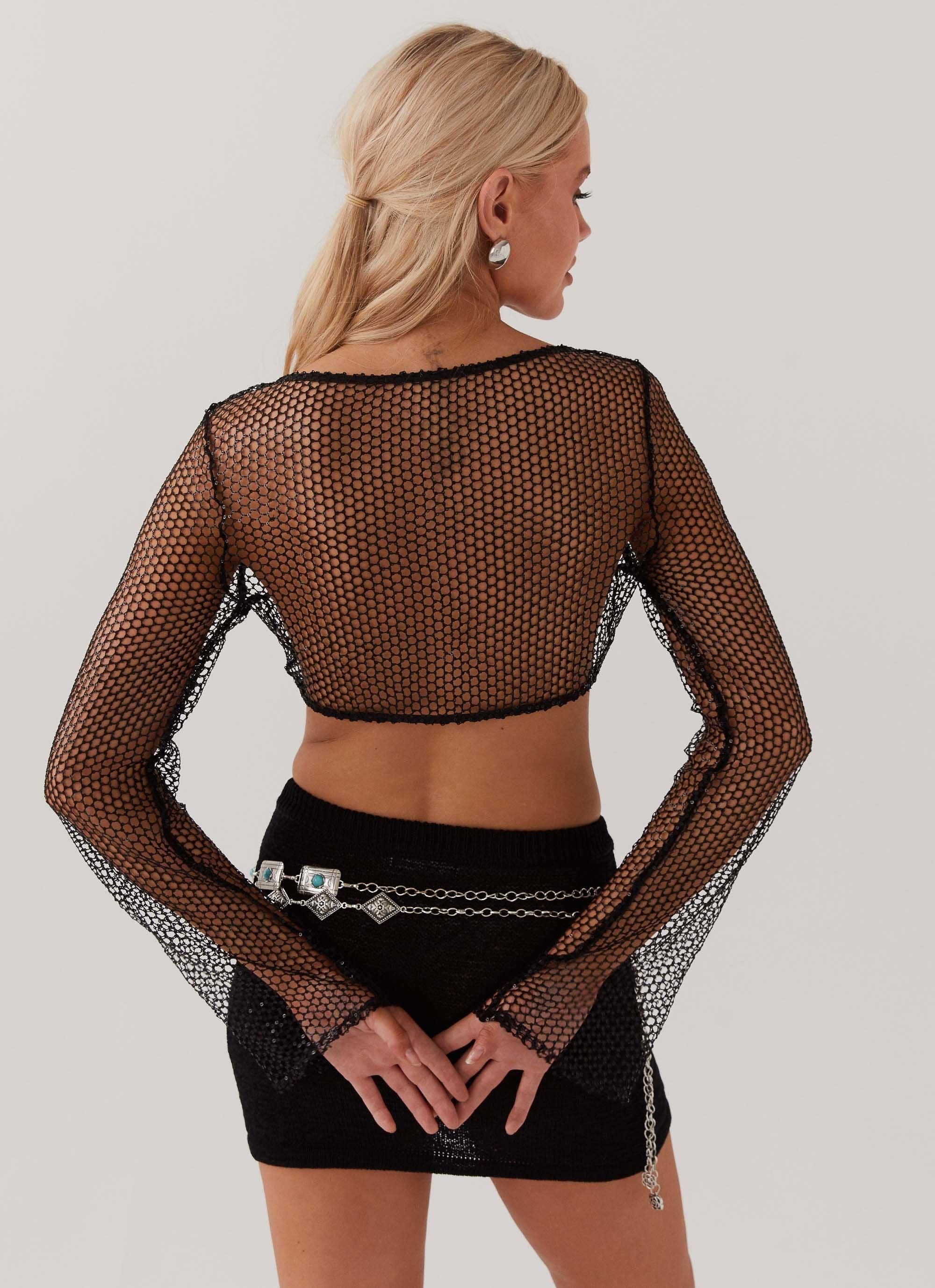 Lori Sequin Long Sleeve Top - Black Product Image