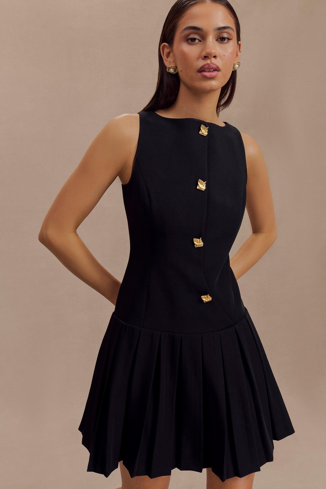 Mackenzie Sleeveless Pleated Mini Dress - Black Product Image