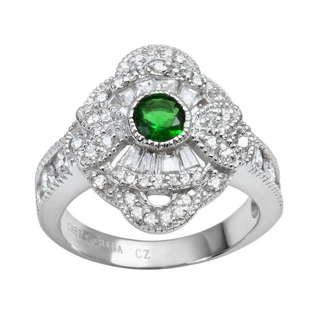 Sophie Miller Sterling Silver Simulated Emerald & Cubic Zirconia Filigree Ring, Womens Green Product Image