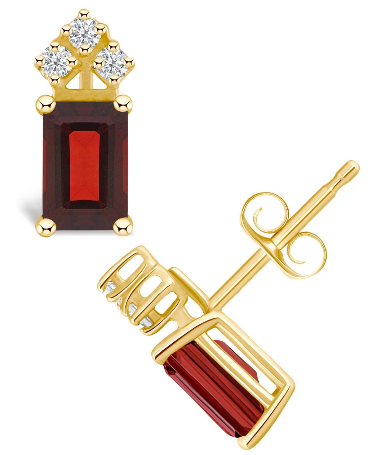 Belk & Co 14K Gold 6X4 Emerald Cut Ruby 1/8 Cttw Diamond Earrings Product Image