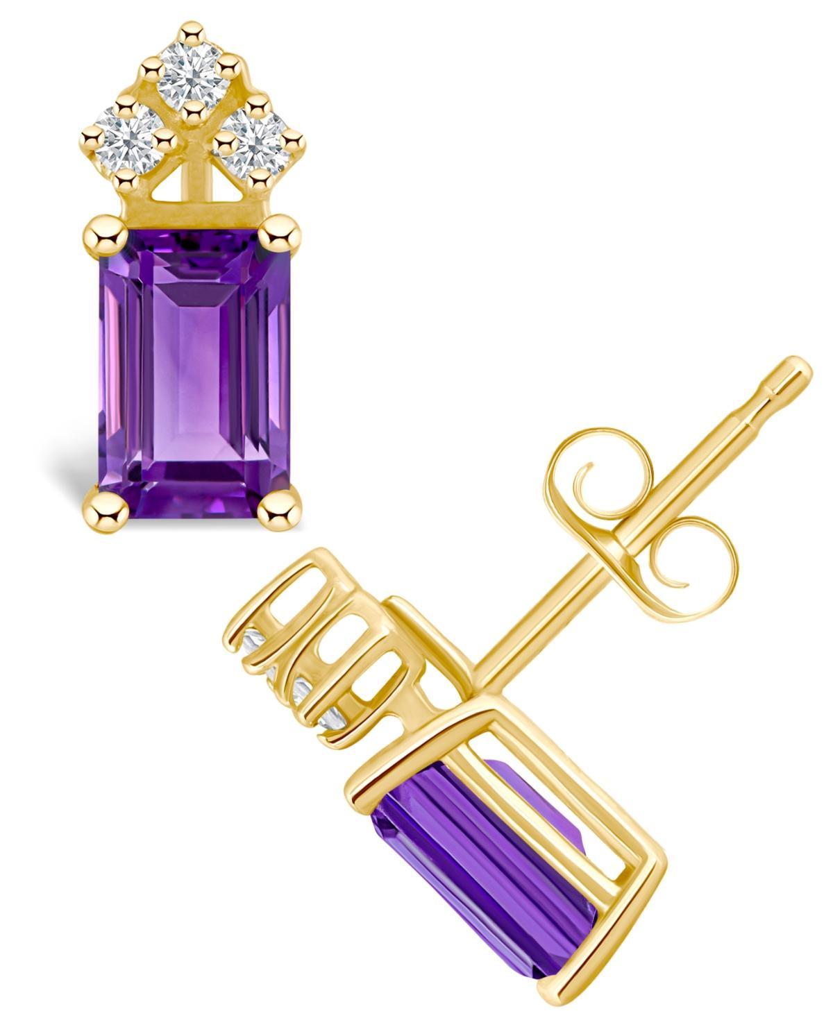 Celebration Gems 14k Gold Emerald Cut Amethyst & 1/8 Carat T.W. Diamond Stud Earrings, Womens, Purple Product Image