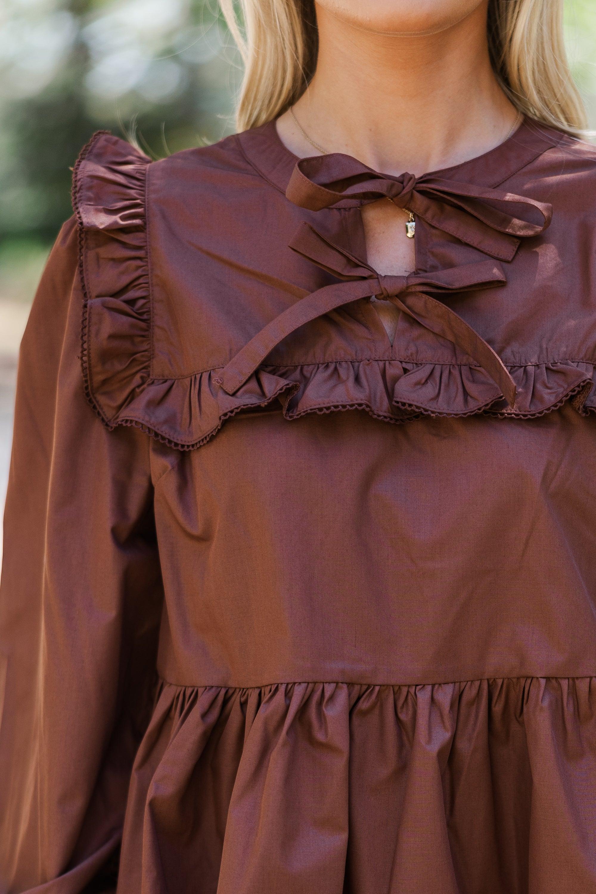 Just A Thought Brown Bow Blouse Female Product Image