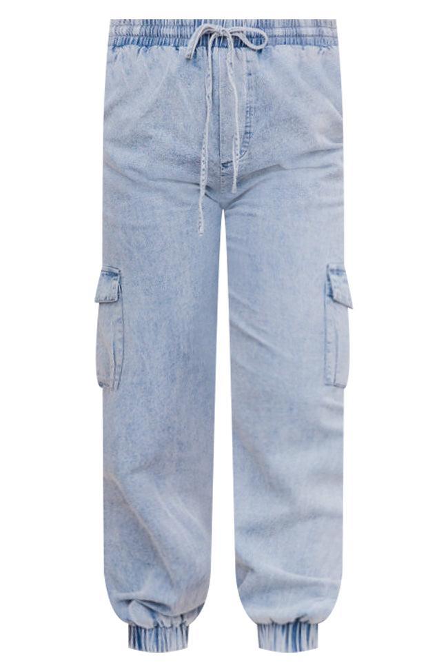 Keep Moving Forward Light Wash Chambray Cargo Joggers Product Image