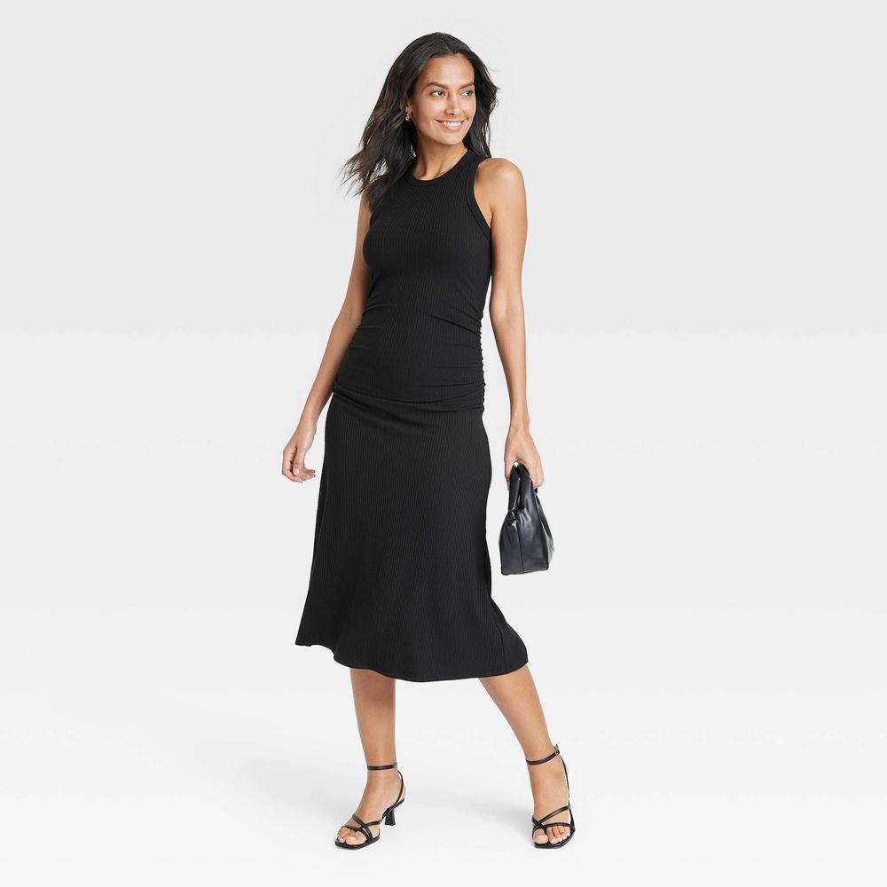 Womens Rib Knit Midi Bodycon Dress - A New Day Black XS Product Image