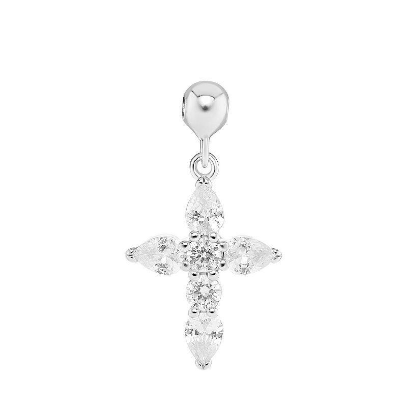 PRIMROSE Sterling Silver Cubic Zirconia Cross Sliding Charm, Womens, Sterling Clear Product Image