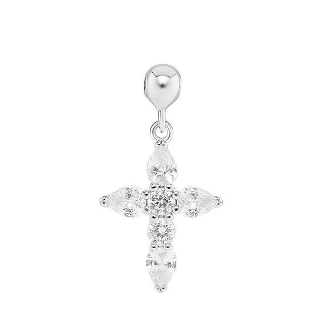 PRIMROSE Sterling Silver Cubic Zirconia Cross Sliding Charm, Womens, Sterling Clear Product Image