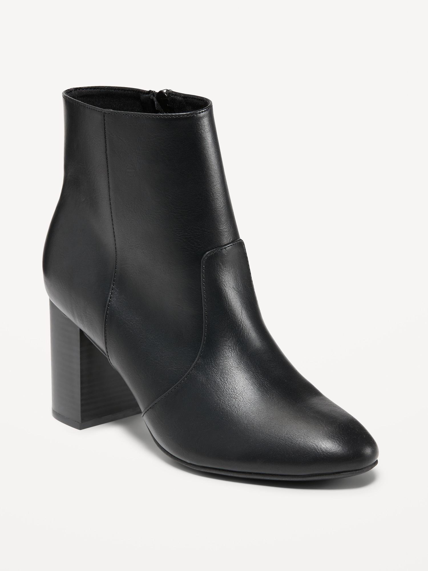 Faux Leather Block Heel Ankle Boots Product Image