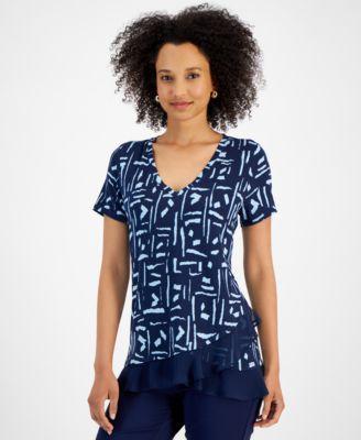 Women's Geo Etch Printed Ruffled Tee, Created for Macy's Product Image