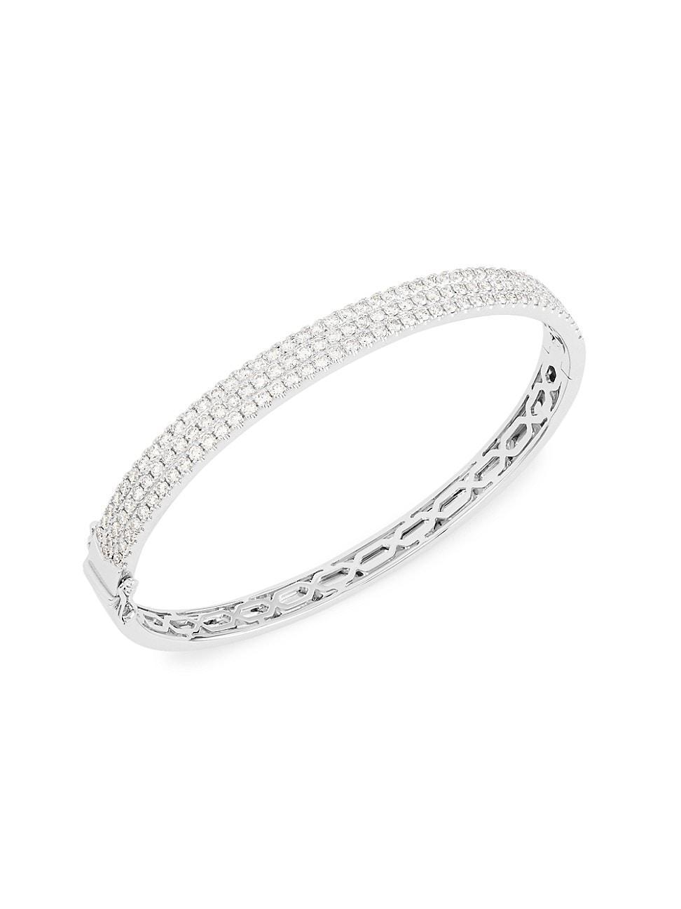 Womens 14K White Gold & 2.35 TCW Diamond Three-Row Bangle Product Image