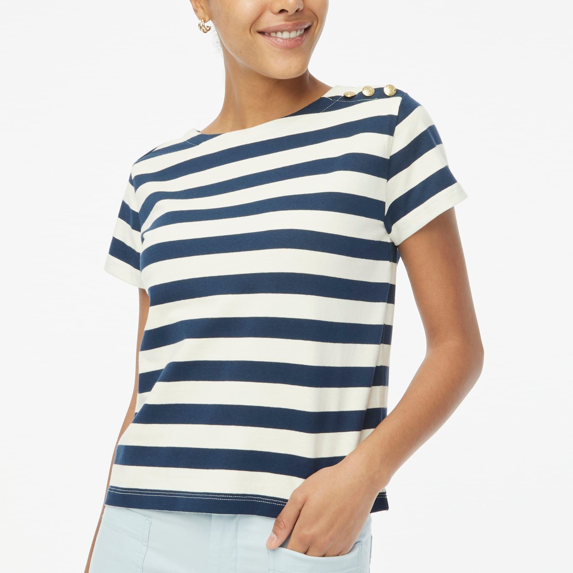 Striped button-shoulder boatneck tee product image