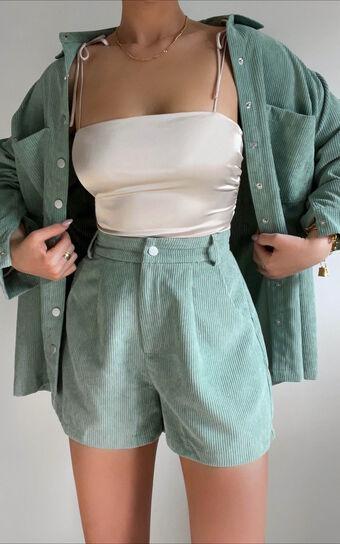 Tovil Shorts - High Waisted Corduroy Shorts in Sage Product Image