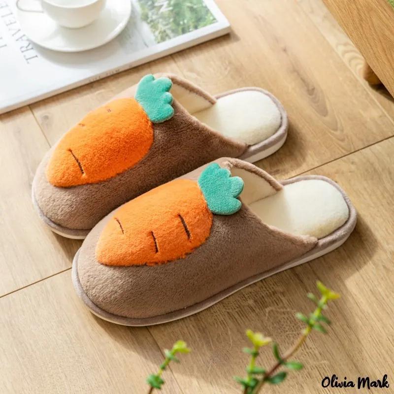 Olivia Mark – Fabric plush radish cotton slippers winter non-slip couple autumn and winter home warm home cotton shoes Shi Product Image