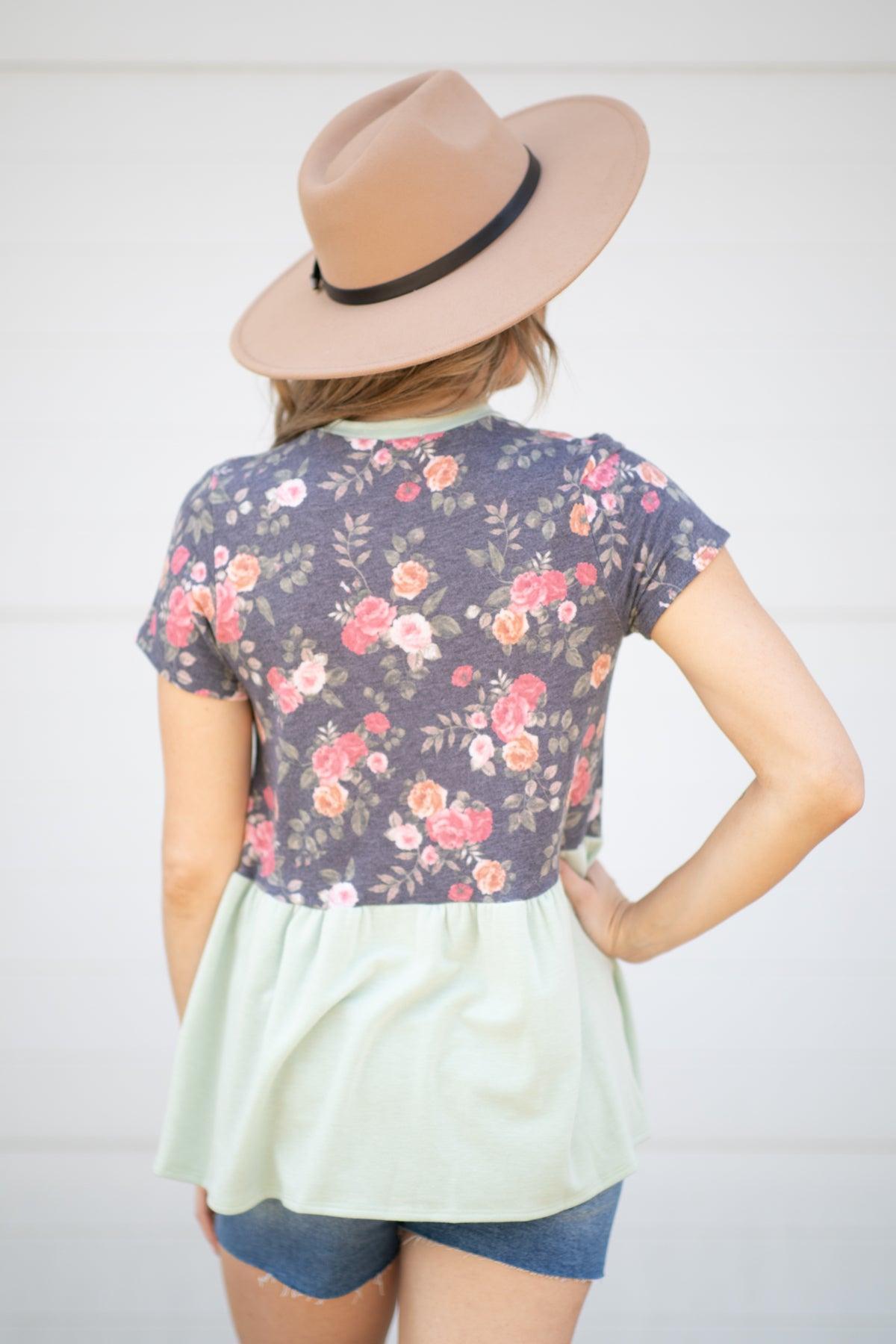 Sage Multicolor Top With Floral Sleeves Product Image